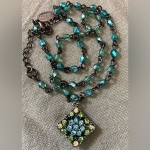 SEASONAL WHISPERS Blue, Green, Yellow Crystal Pendant Necklace